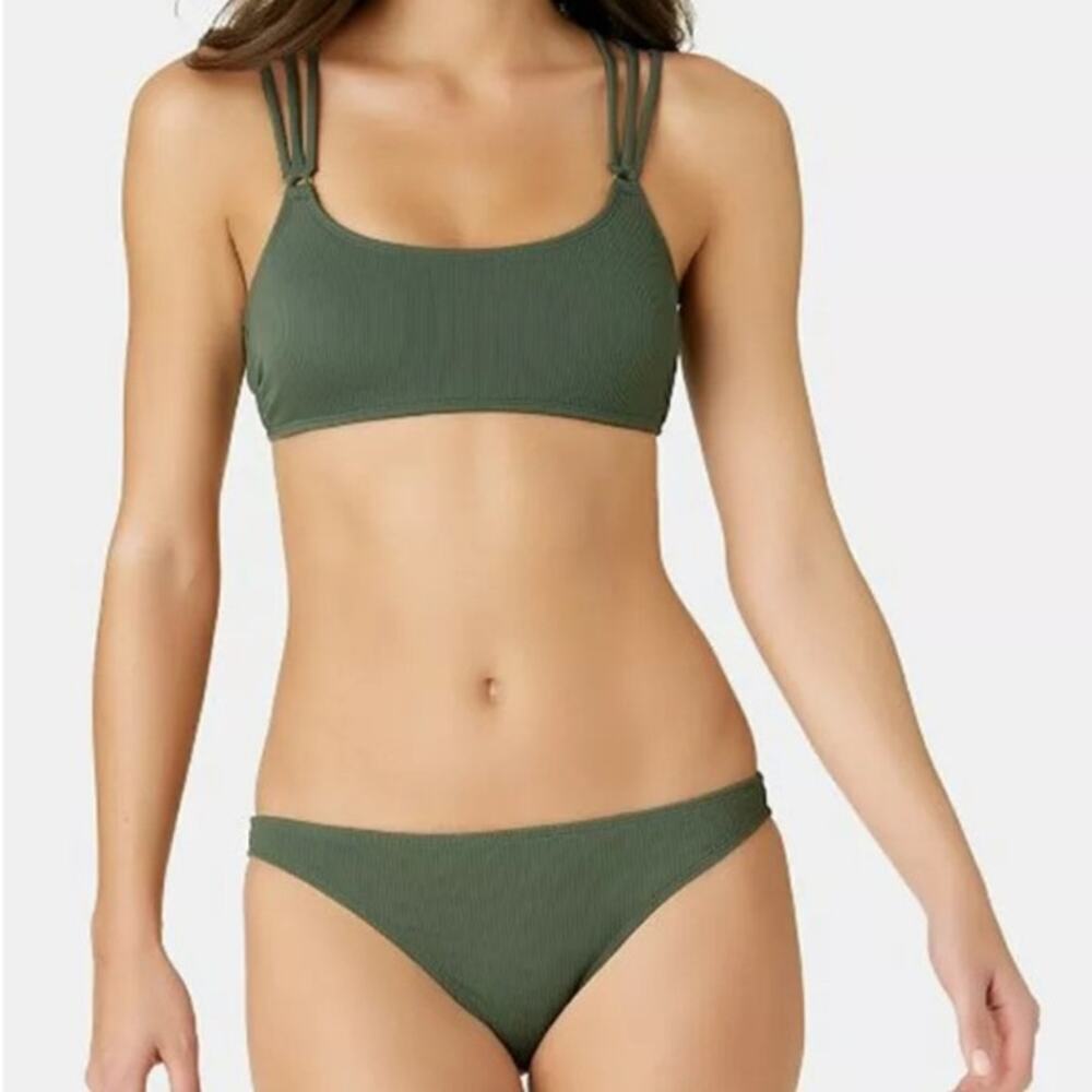 California Waves Bikini Set M Olive Green Ribbed Bralette Top & Hipster Bottom